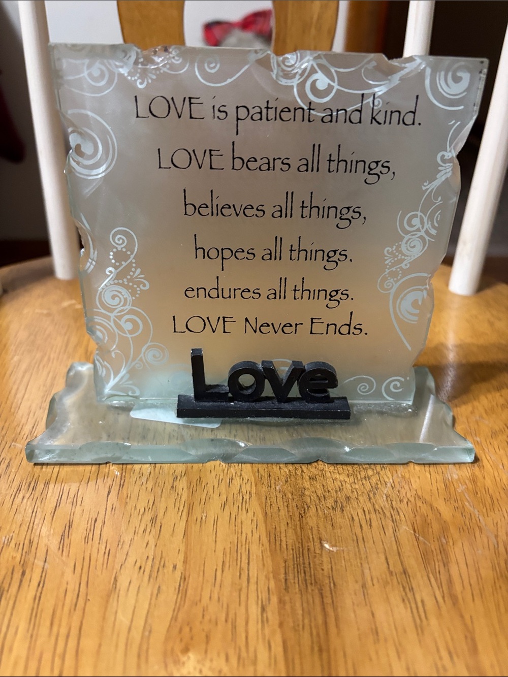 Frosted Glass 'Love' Sentiment Plaque with Black Accent